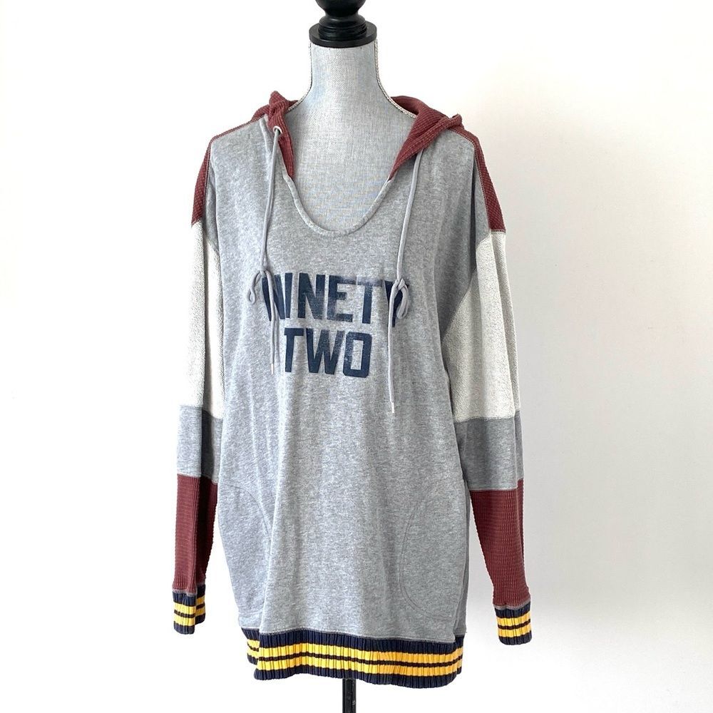 Free People Naomi Oversized Retro Colorblock Hoodie Sz L Y2K Sporty Sexy Slouchy